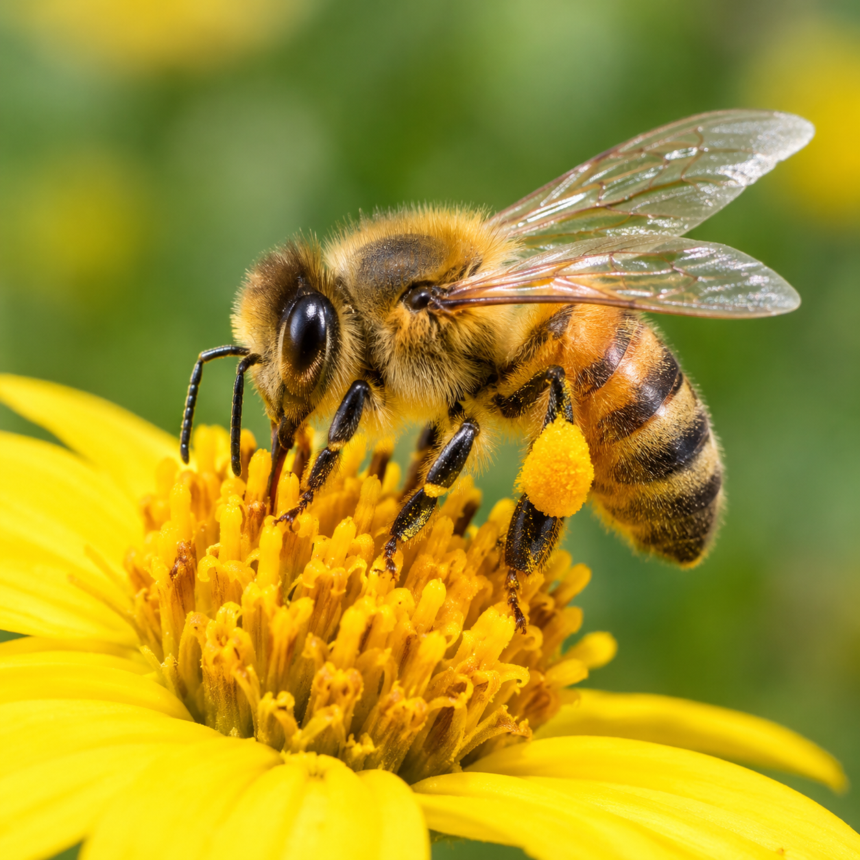 Bee foraging on yellow flower